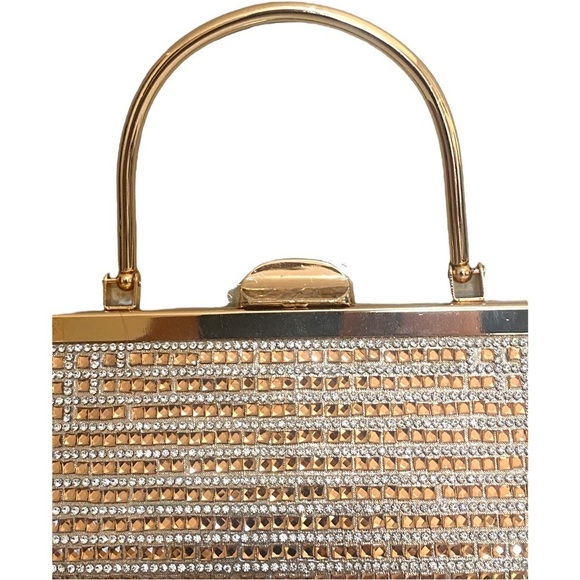Prezzo Gold Tone Metal Rhinestone Crystal Clutch Evening Bag Purse NWT. - Picture 3 of 11